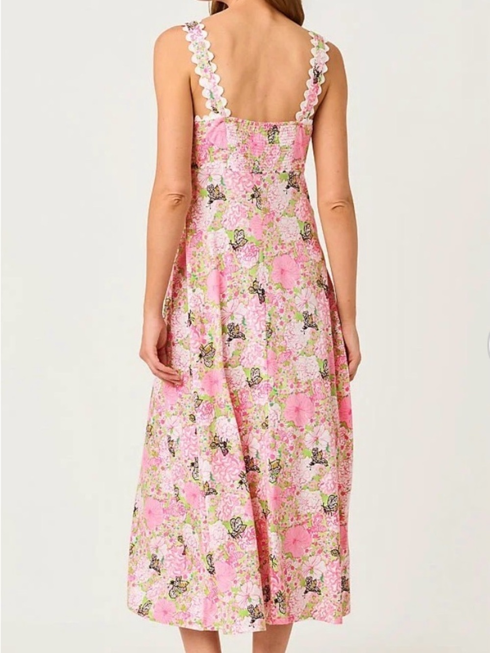 Lilly Pulitzer Pink Floral Scallop-Trim Midi Dress - Picture 2 of 4